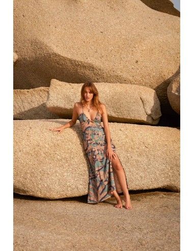 ROBE CALI IMPRIME TROPICAL - DUSTY BLUE Profitez des Offres !