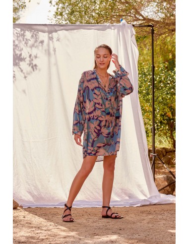 ROBE GERALDINE IMPRIME TROPICAL - DUSTY BLUE Le MVP de beaucoup