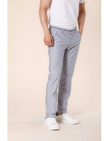 Torino Tapes pantalon chino homme en coton et tencel à fines rayures avec rubans slim destockage